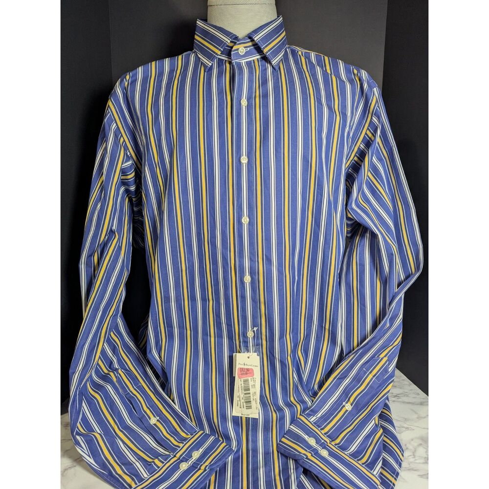 Polo Ralph Lauren Men’s 2XL Shirt NWT Striped Blue Gold White Long Sleeve Luxury
